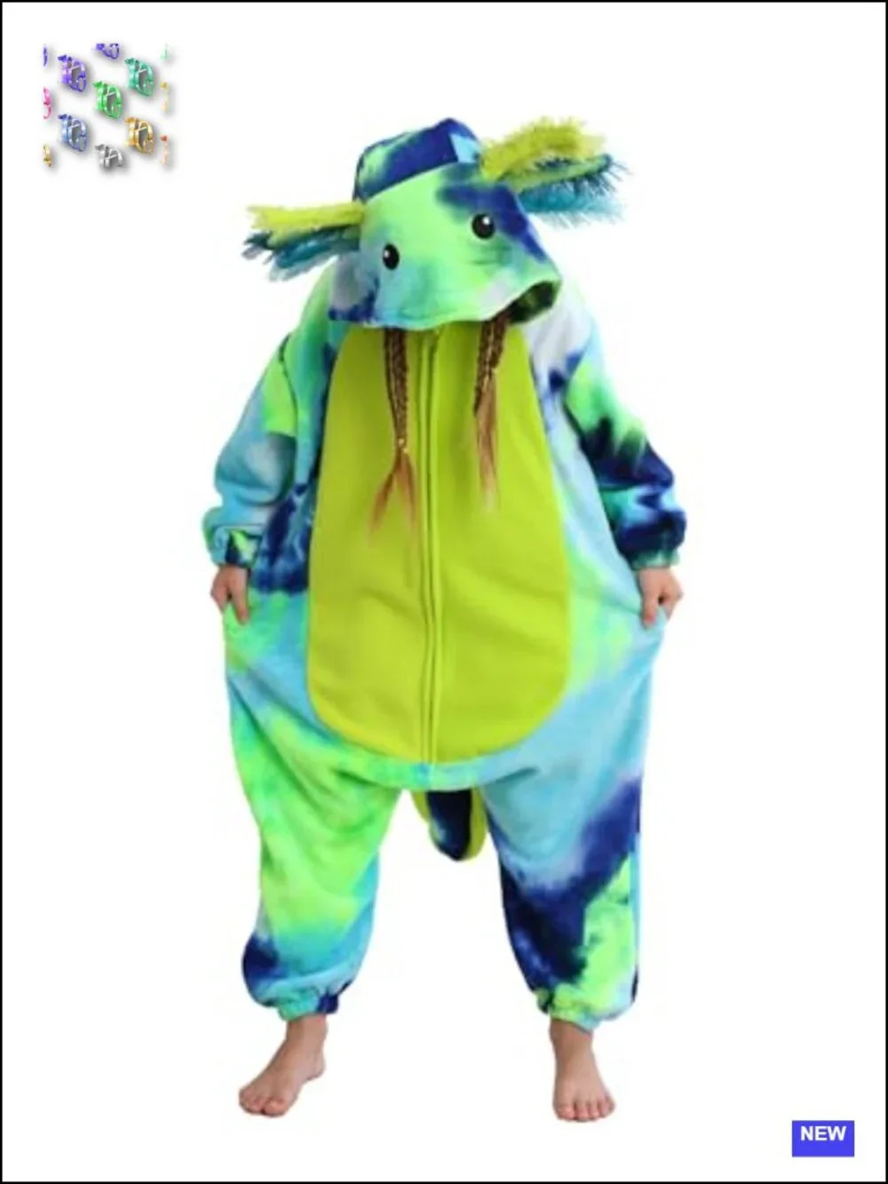 Flannel Axolotl Onesie Pajama Costume for Kids
